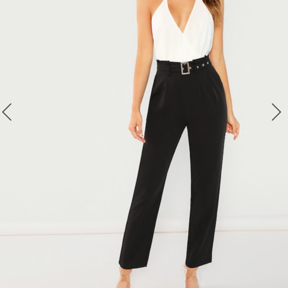 SHEIN Pants - Pleated Tailored Pants With Buckle Belt